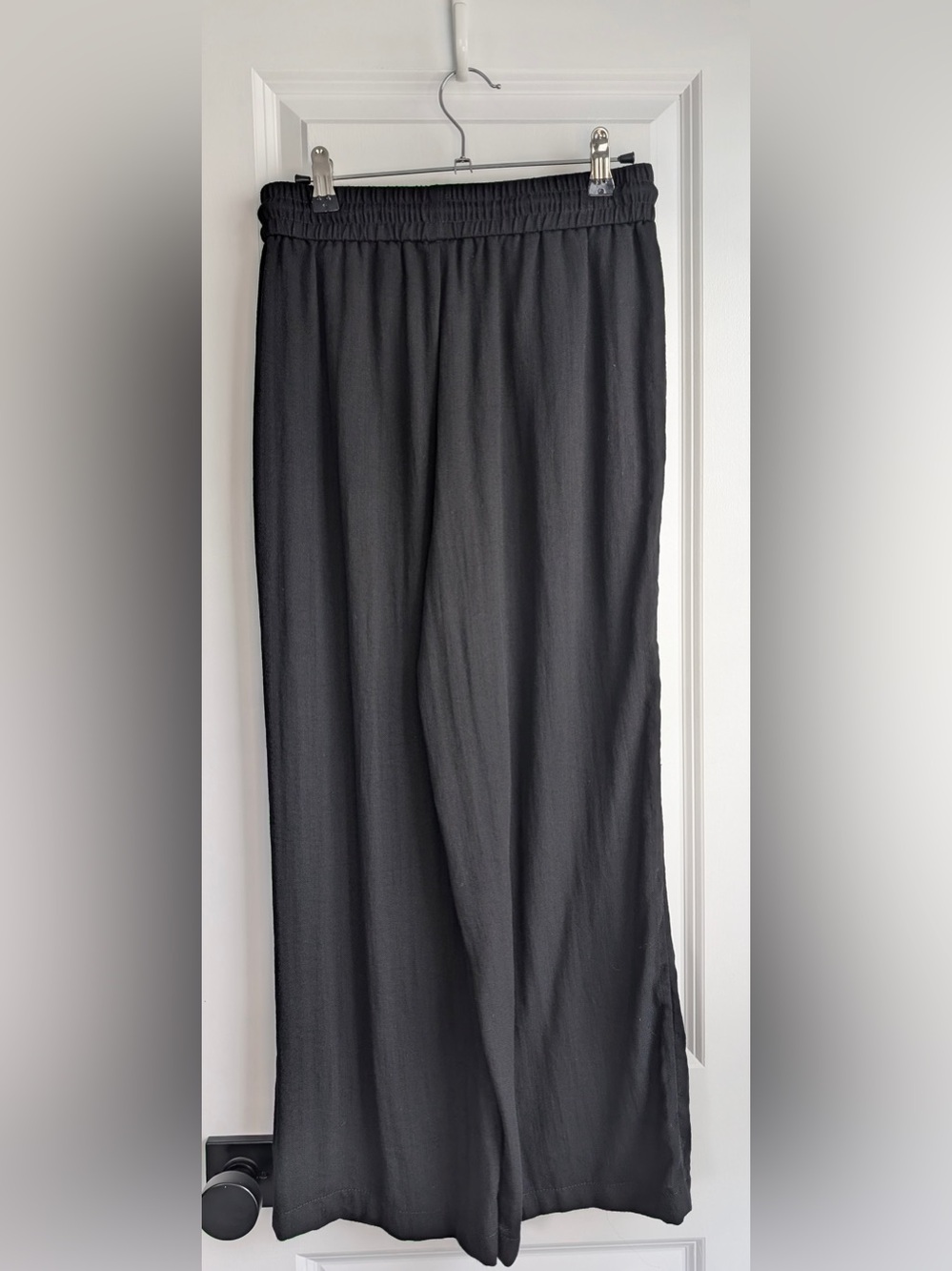 Halara High Waisted Drawstring Pocket Wide Leg Casual Linen-Feel Pants Black SP - Picture 4 of 9